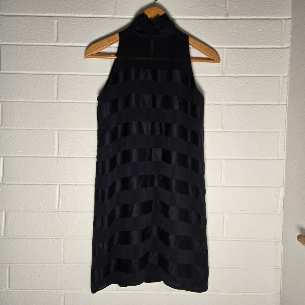 Vtg 100% Silk Dress 8 Striped Halter Mock Neck Cocktail LBD Event Classy Wedding